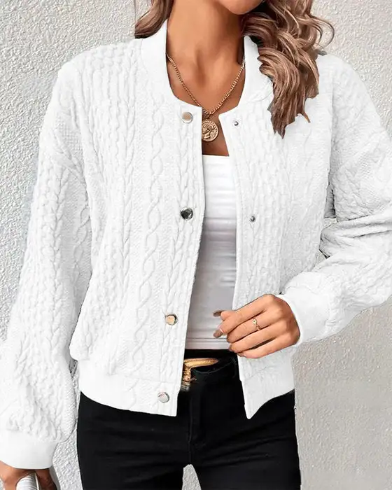 Solid Stickad Cardigan Med Knappar