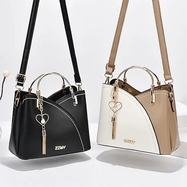 Women's Handbag Crossbody Bag Shoulder Bag PU Leather Office Shopping Daily Pendant Tassel Zipper Adjustable Solid Color Color Block Black / Red White / Green Wine red and white