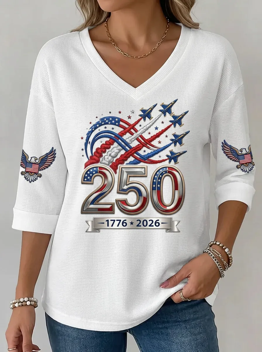 Women's USA 250th Anniversary Jet Eagle Printed V-neck Top
