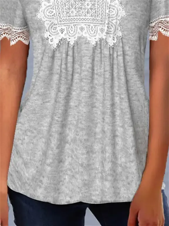 Women's Lace Short Sleeve V-neck Top