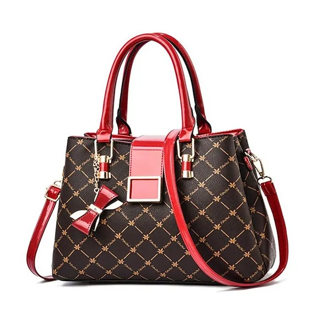 Women's Handbag Crossbody Bag PU Leather Daily Bowknot Large Capacity Plaid dark maple leaf with coffee Light Maple with Naturals Dark Maple with Naturals