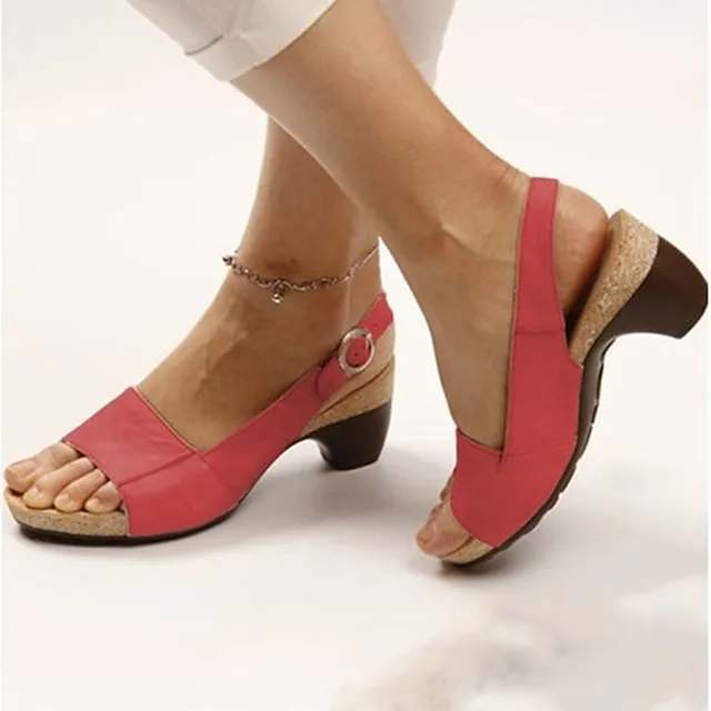 Women's Sandals Block Heel Sandals Comfort Shoes Ankle Strap Sandals Outdoor Daily Summer Low Heel Chunky Heel Slingback Heel Peep Toe Vintage Classic Casual PU Leather Faux Leather Buckle Color