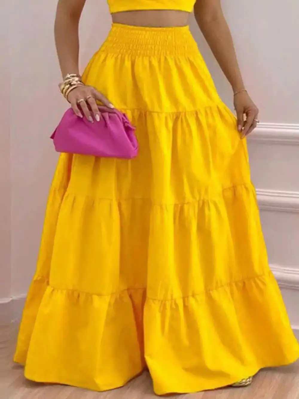 Crop Top Tiered Maxi Skirt Set