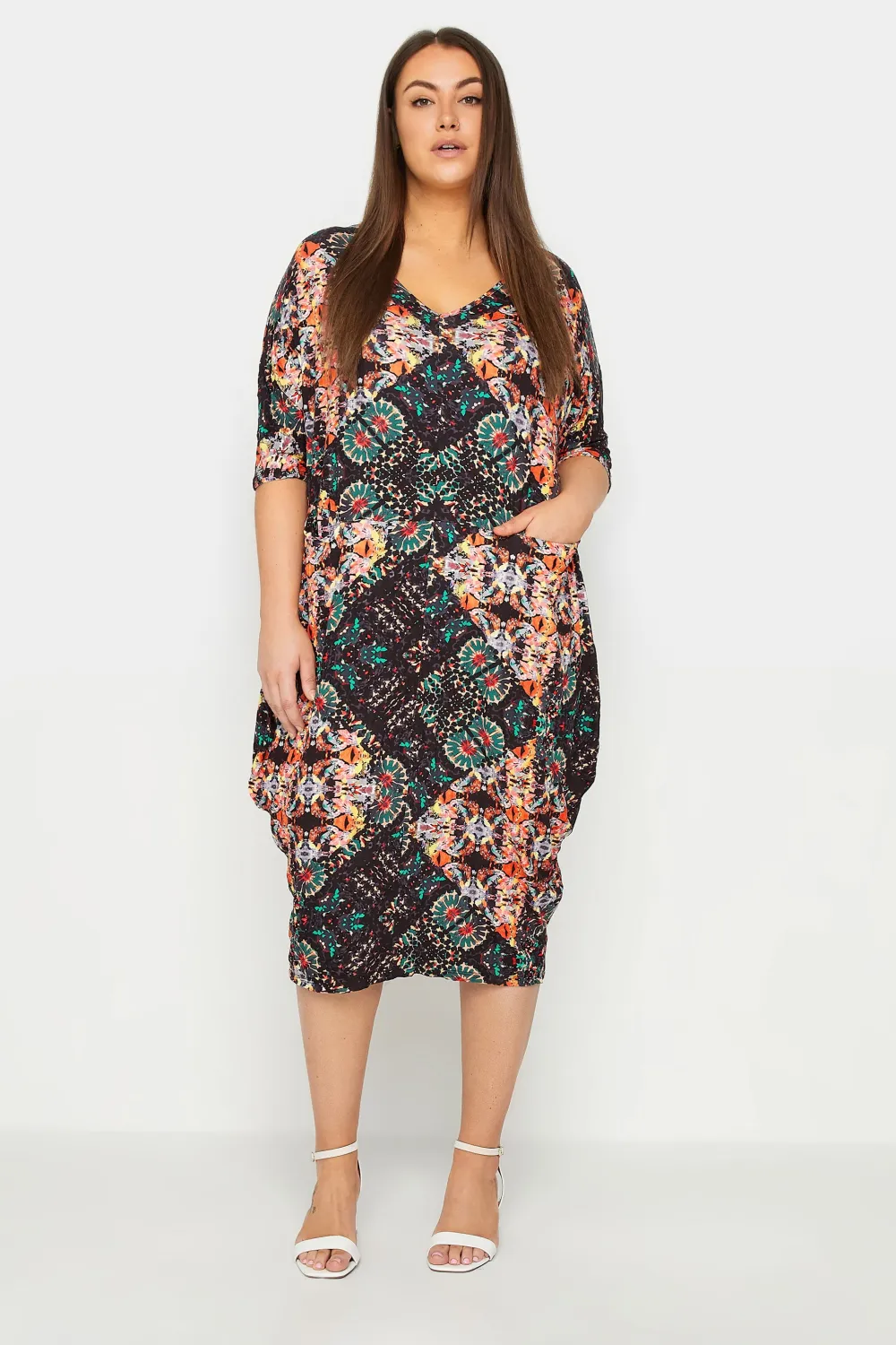 Evans Black Tile Print Midi Dress