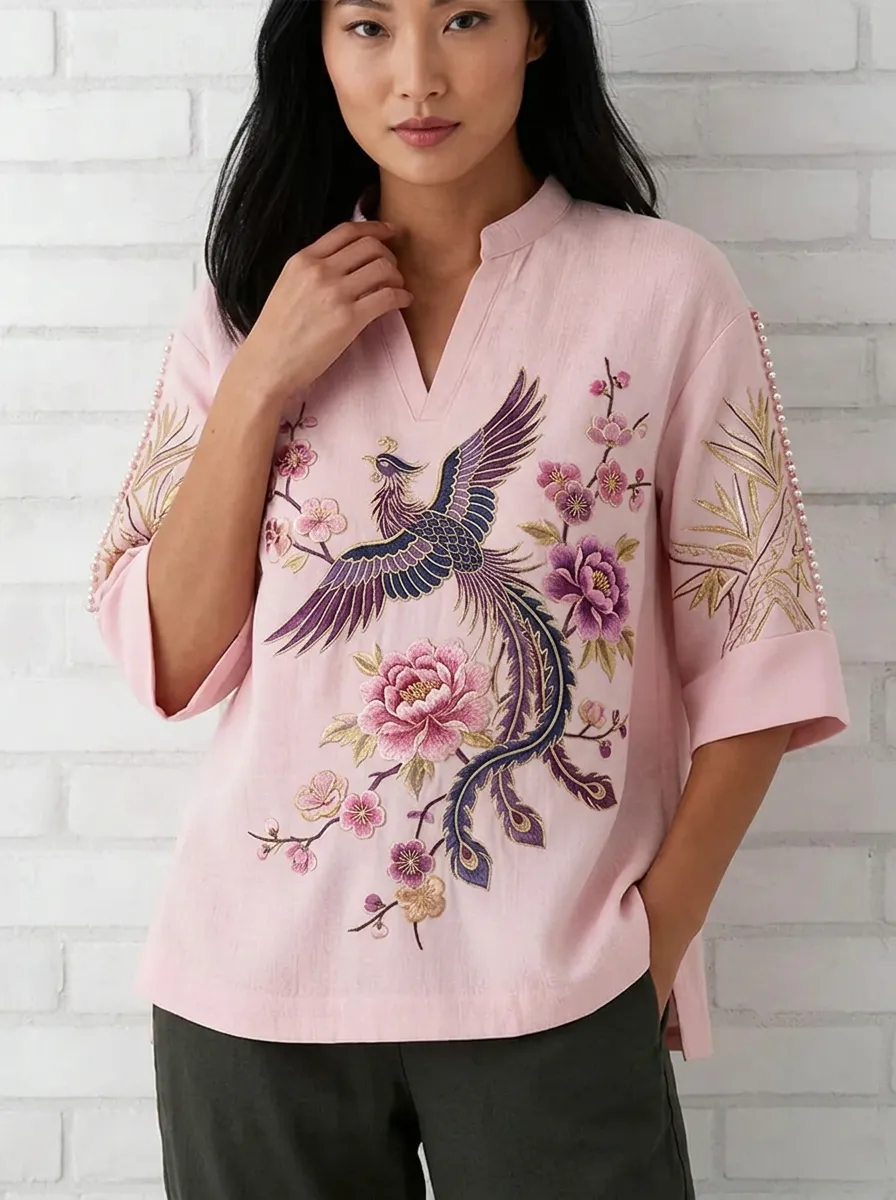 Women's Nashville Phoenix Floral Embroidered V-Neck Top