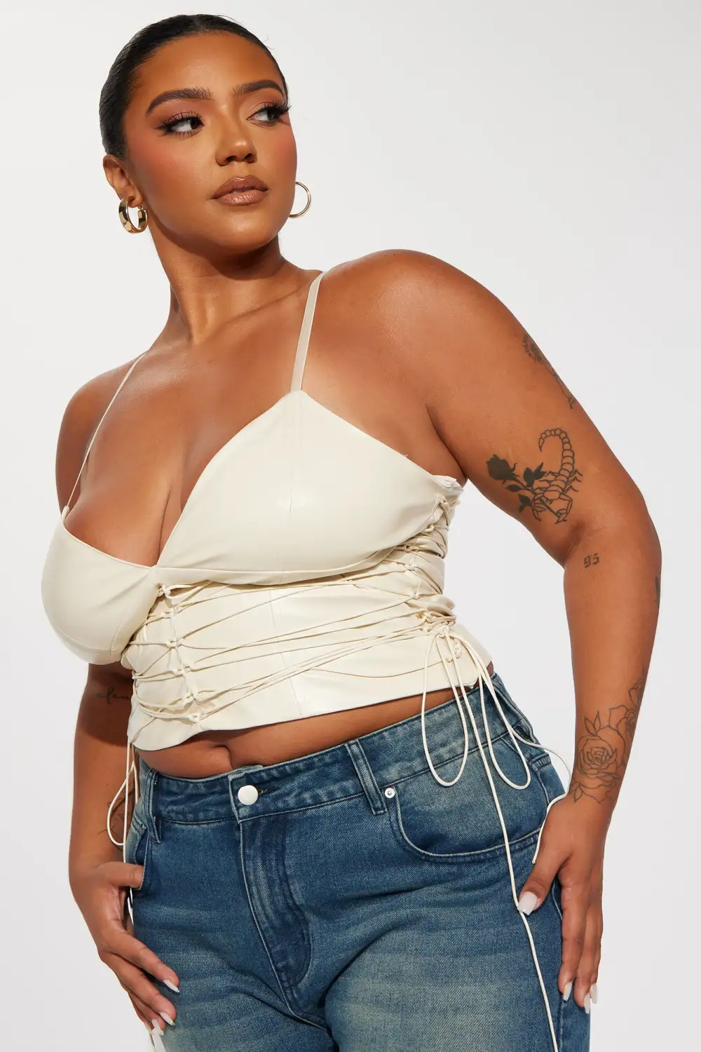 You'll Love It Here Lace Up Corset Top - Tan