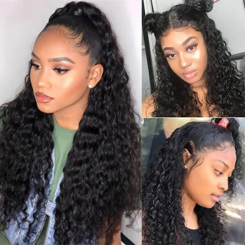 Deep Wave HD Transparent 360 Lace Frontal Wigs 100% Human Hair Pre Plucked Human Wig