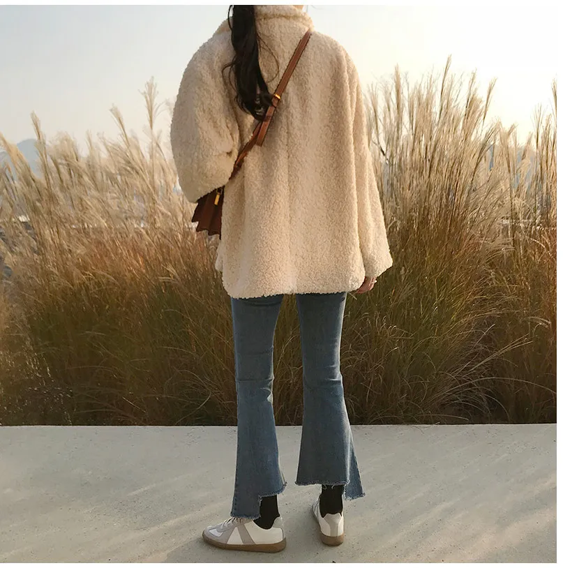 Solid Faux Lamb Fleece Coat