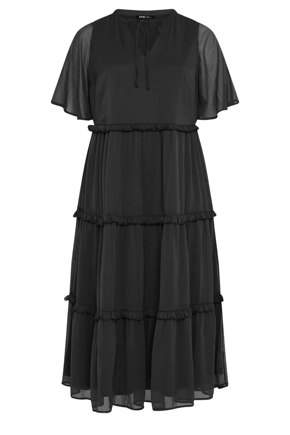 YOURS Curve Black Chiffon Tiered Midaxi Dress