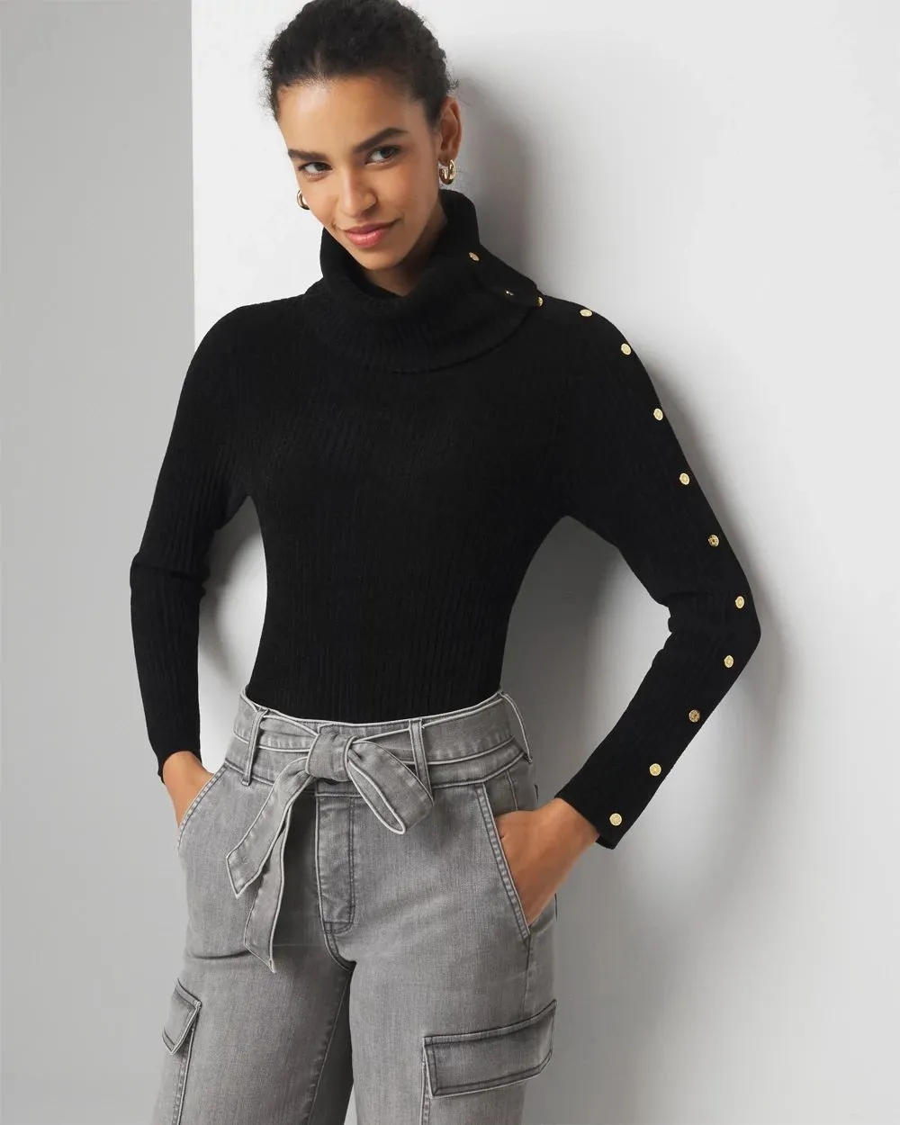 Petite Chenille Button Sleeve Pullover
