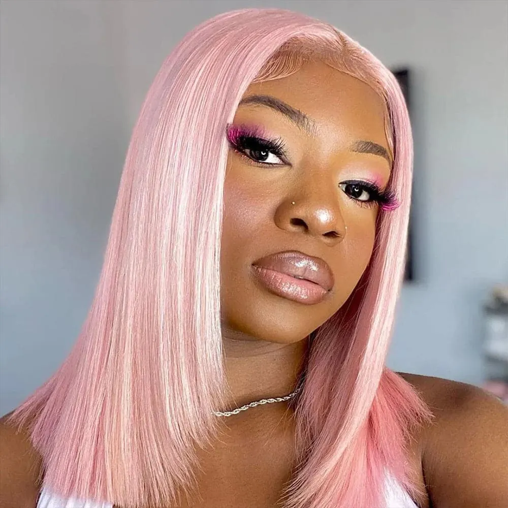 Sterly Pink Color Bob Lace Front Wig Colored Human Hair Bob Wigs