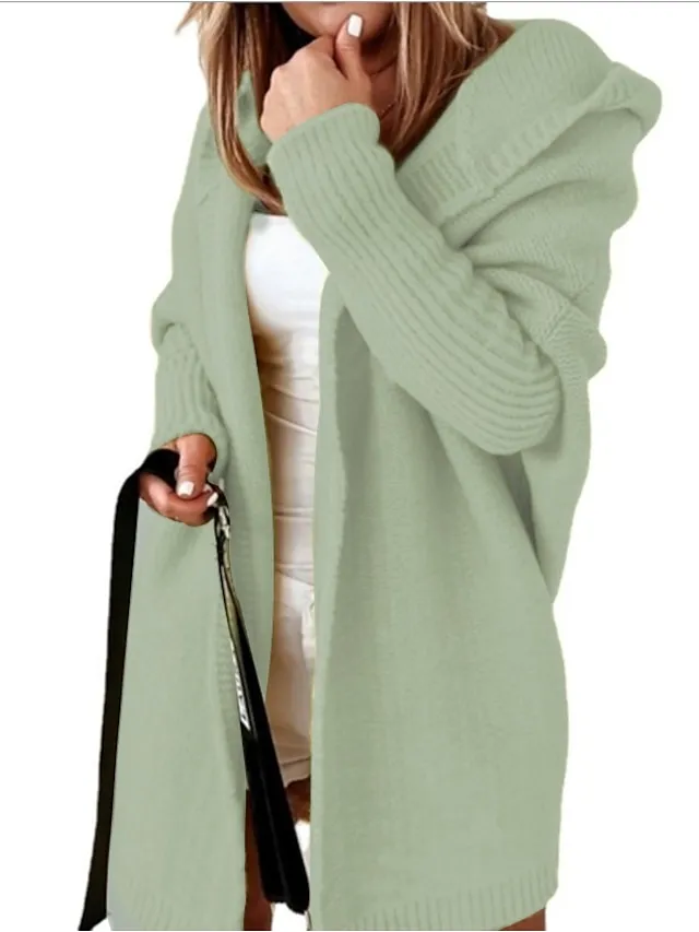 Women's Cardigan Hooded Solid Color Stylish Basic Casual Long Sleeve Loose Sweater Cardigans Hooded Open Front Fall Winter Denim Purple / Holiday / Going out
