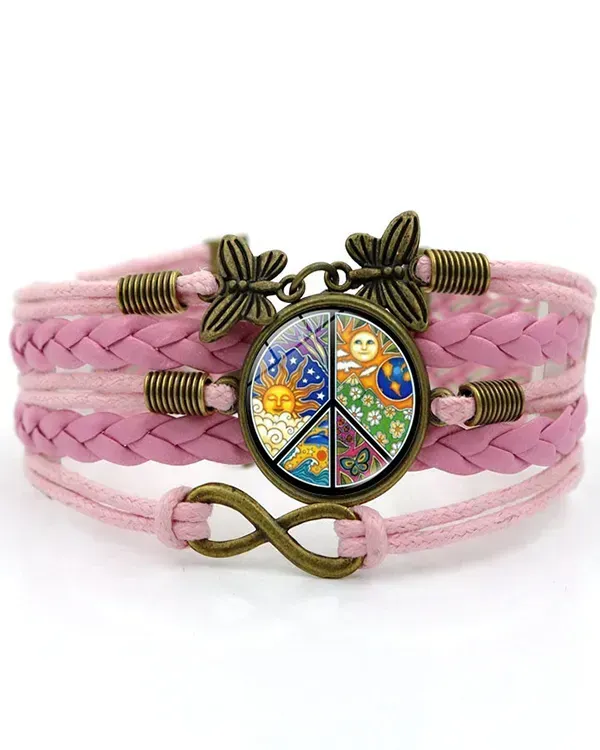 Hippie Psychedelic Moon And Stars Art Pattern Leather Bracelet