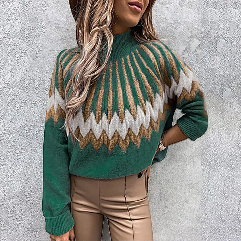 Fashion Printed Turtleneck Knit