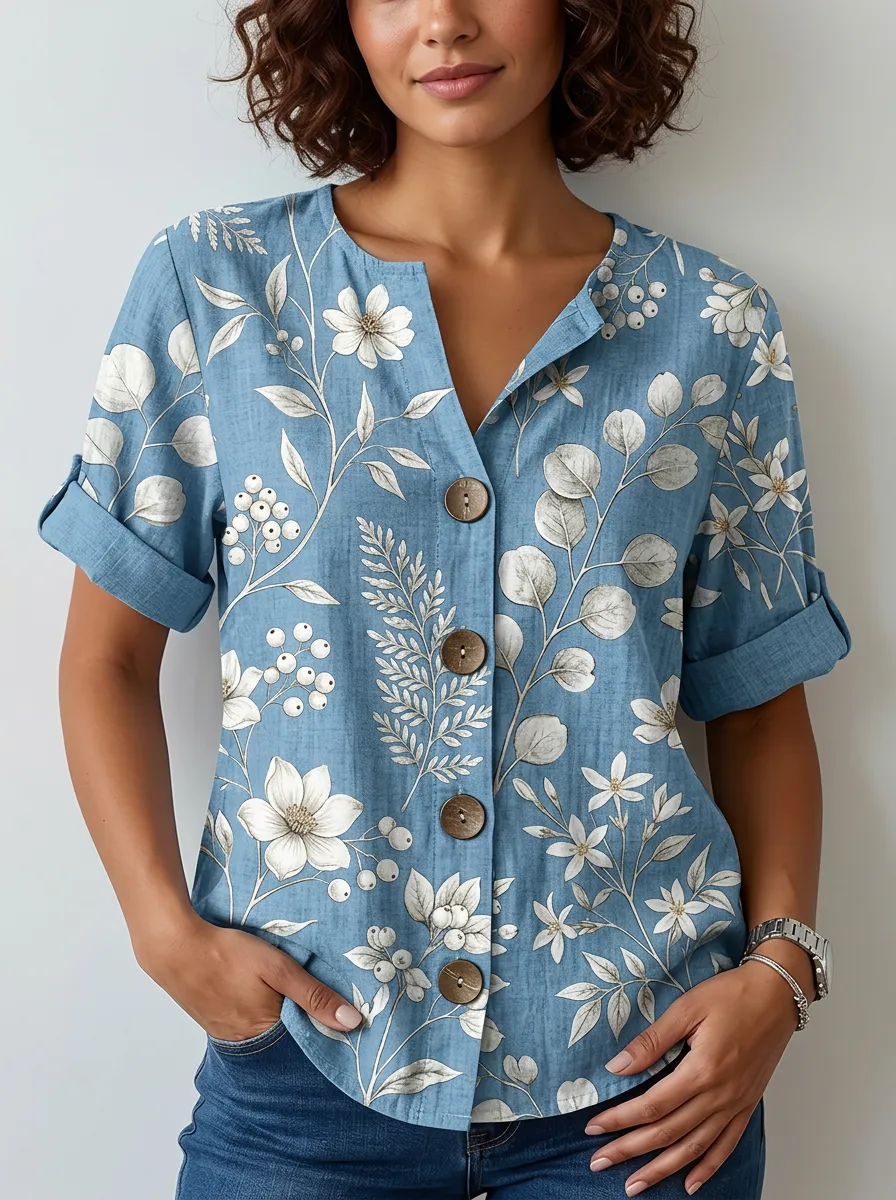 Women's Nashville Botanical Floral Printed button-up top