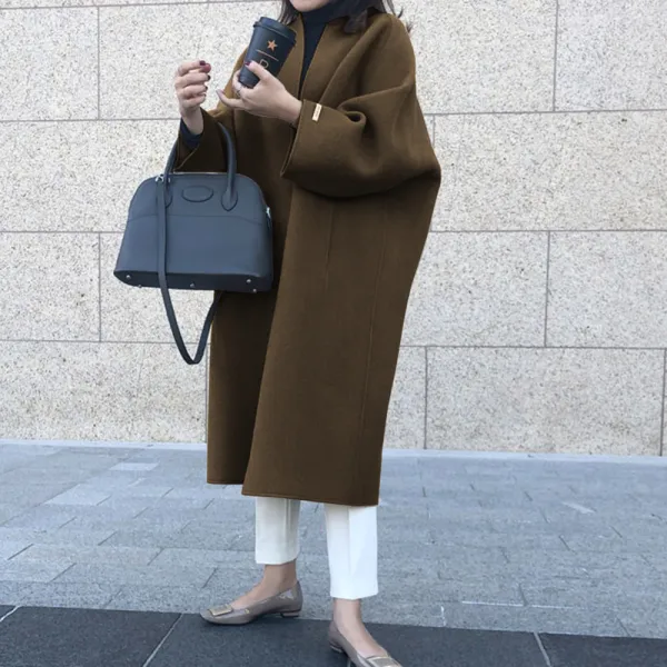 Oversized Solid Collarless Long Coat