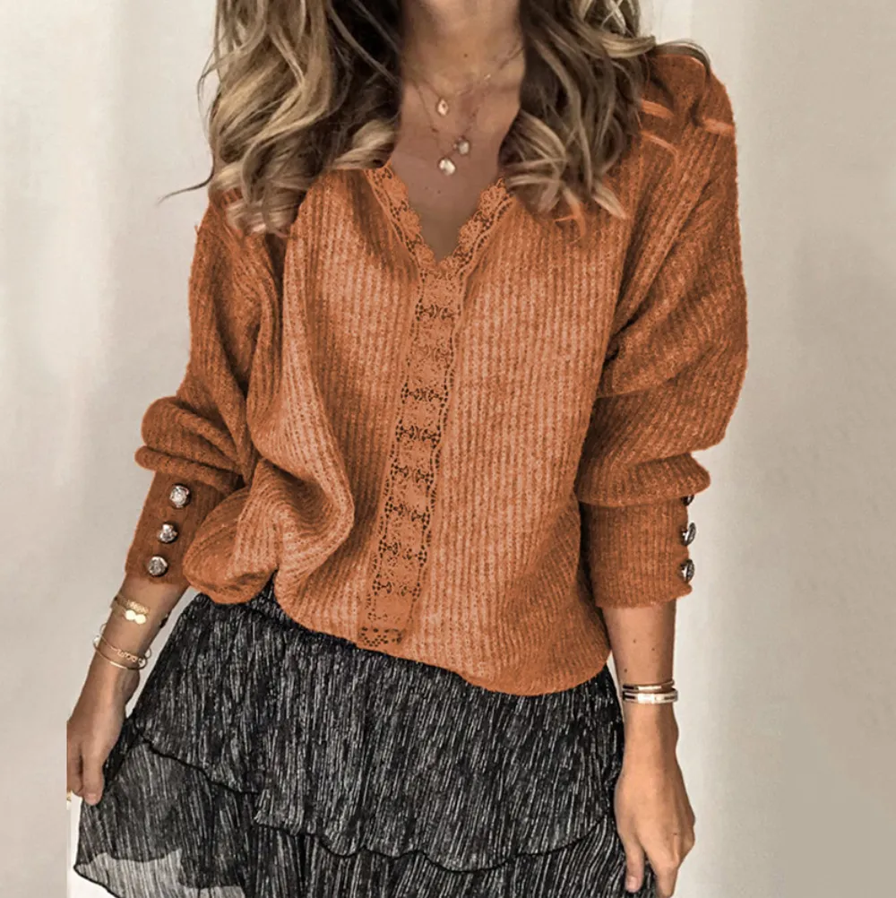Women'S Loose Long-Sleeved Solid-Color Knit