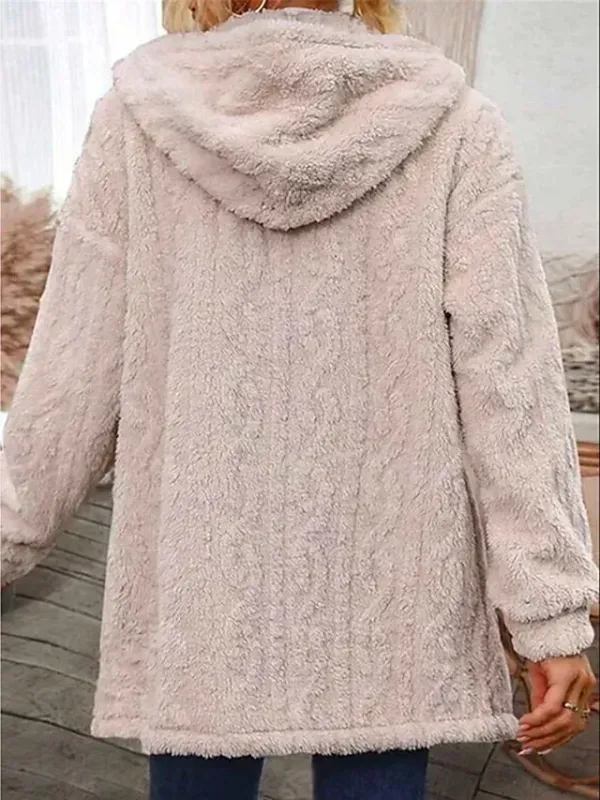 Women's Teddy Coat Fleece Sherpa Jacket Thermal Warm Open Front Hoodie Jacket Winter Coat Windproof Heated Jacket Outerwear Long Sleeve Fall White Cream
