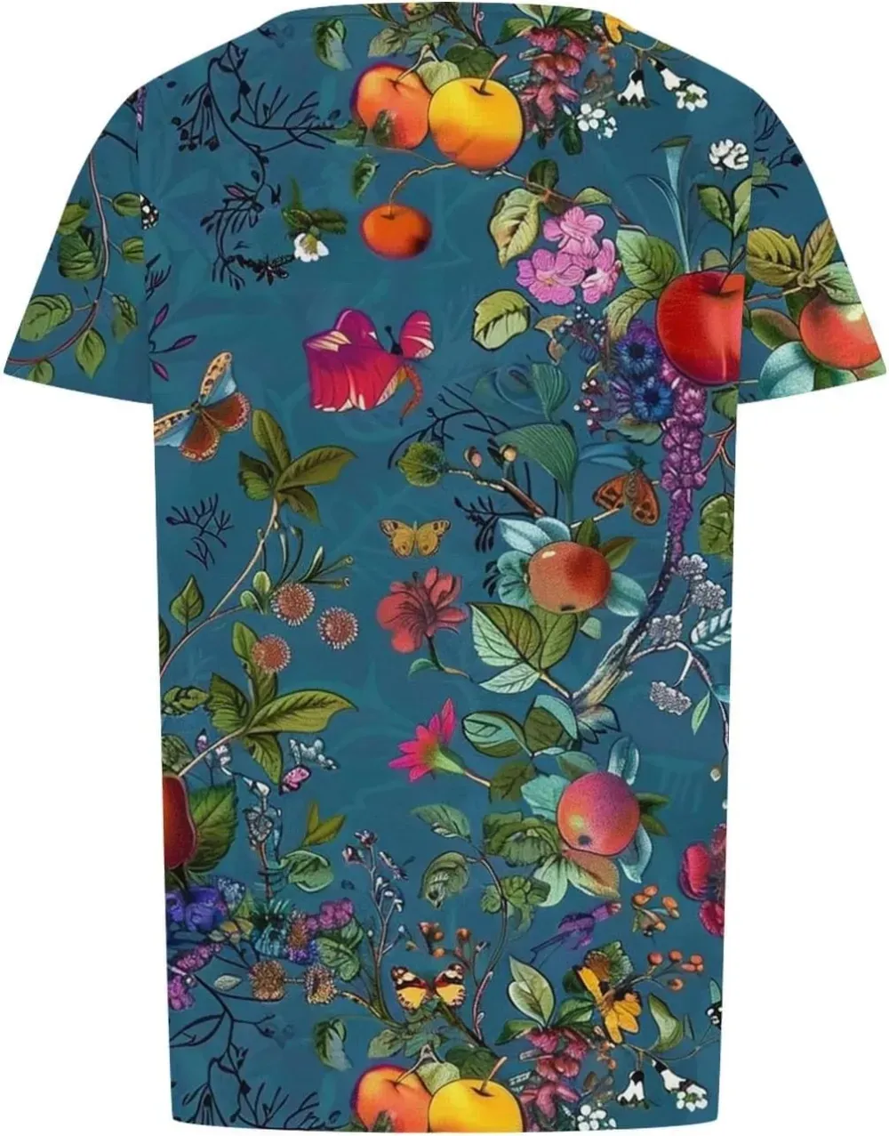 Womens Summer Pleated Front Shirts Tunics Casual Short Sleeved Loose Round Neck Boho Printed Tops Vacation Blouse