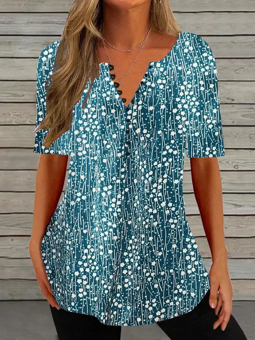 Women's Half Sleeve V-neck Striped Top