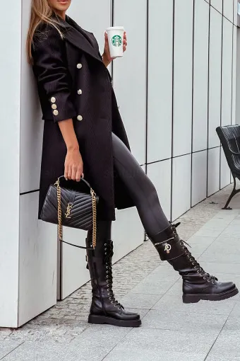 Solid color imitation cashmere medium long coat