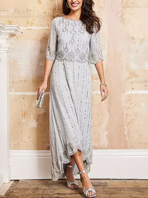 beaded temperament chiffon sequin ladies dress