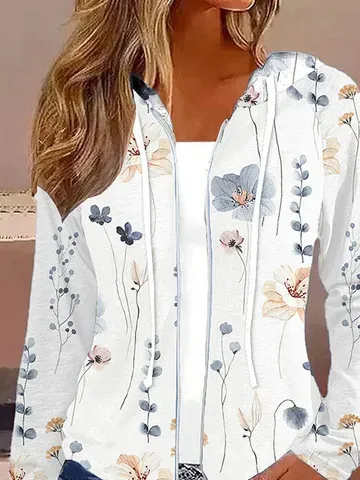 Loose Casual Floral Hoodie Jacket