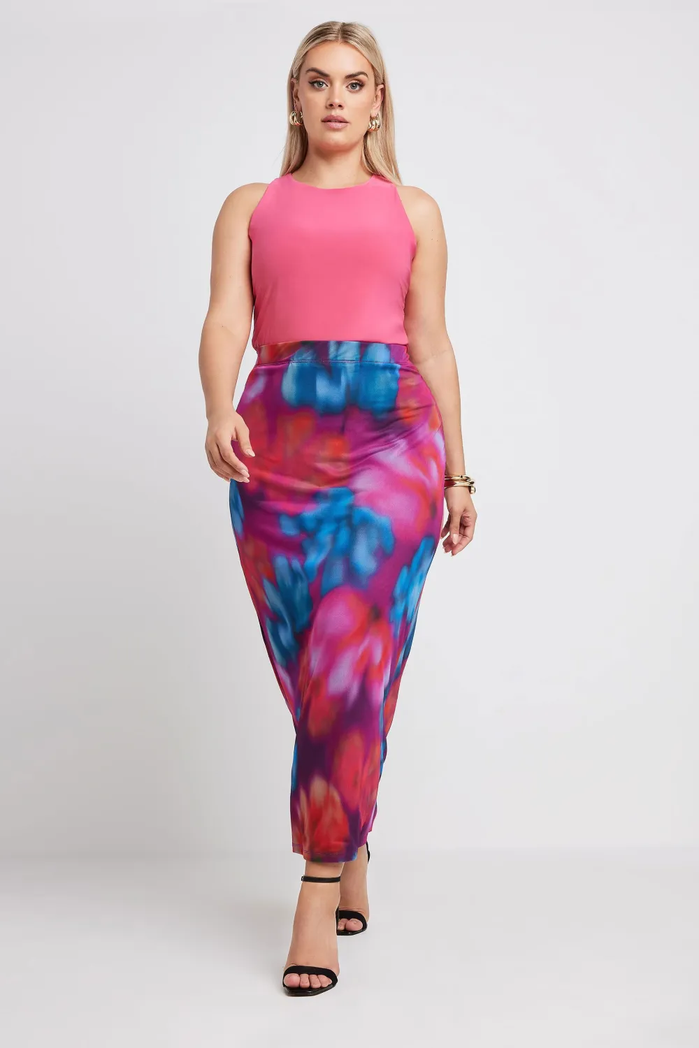 LIMITED COLLECTION Curve Pink Abstract Print Mesh Skirt