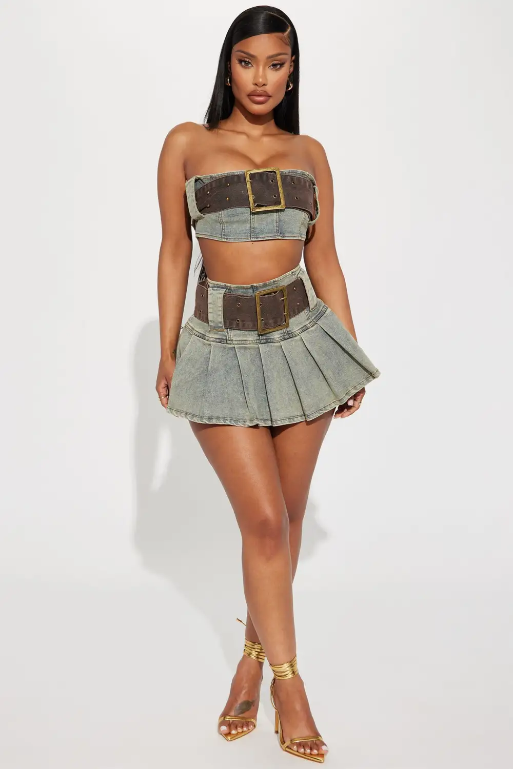Loving Life Denim Skirt Set - Medium Wash