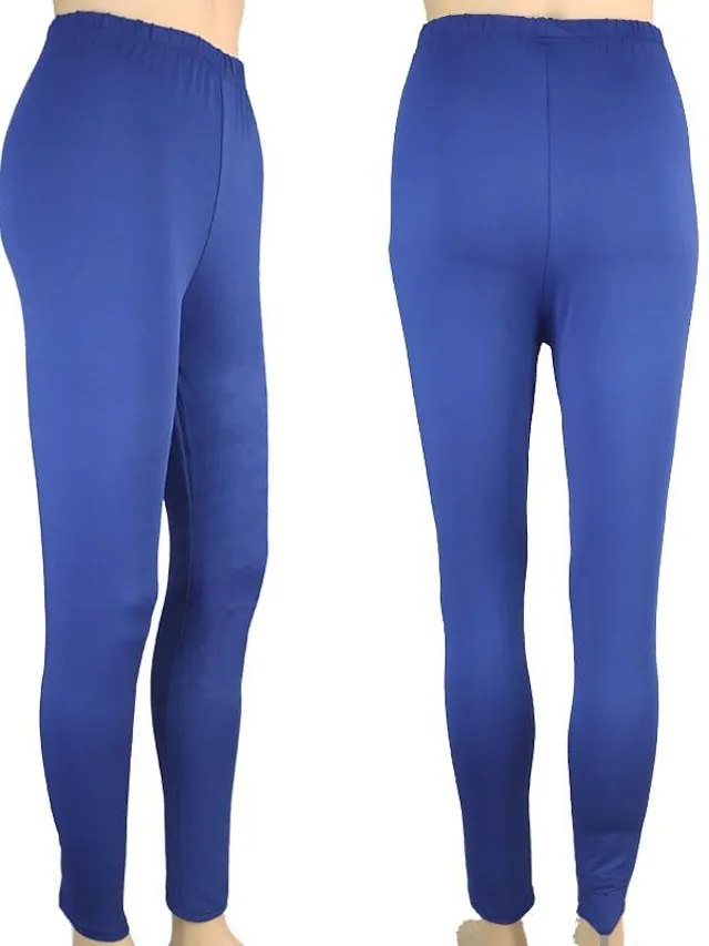 Women's Solid Leggings Lake blue Sapphire Wine Red Mid Waist Fashion Tights Casual Weekend High Elasticity Full Length Tummy Control Plain S M L XL 2XL / Skinny