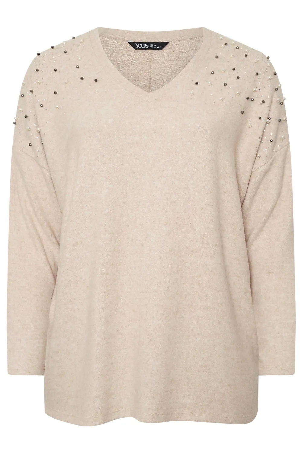 YOURS Curve Natural Brown Pearl Embellished Jumper