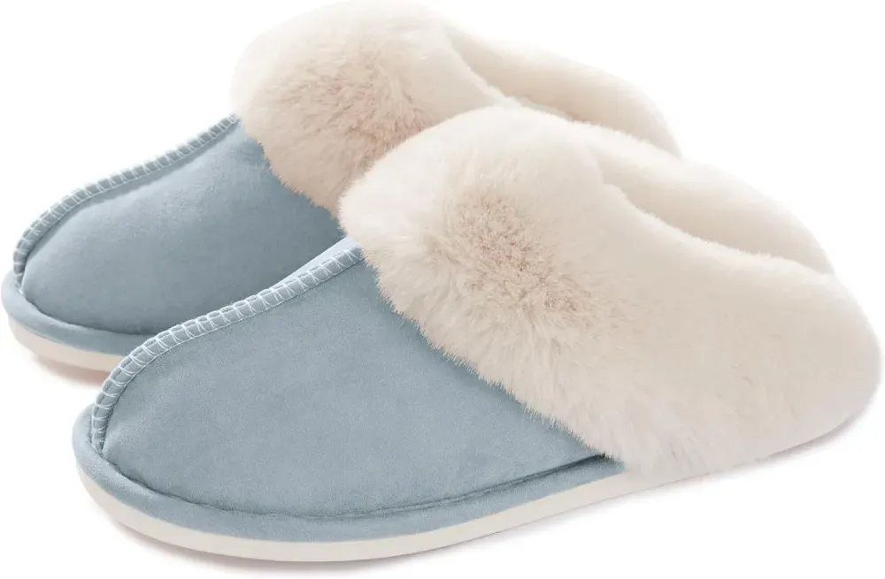 Womens Slipper with Memory Foam Fluffy Soft Warm Slip On House Slippers Anti-Skid Cozy Plush for Indoor Outdoor