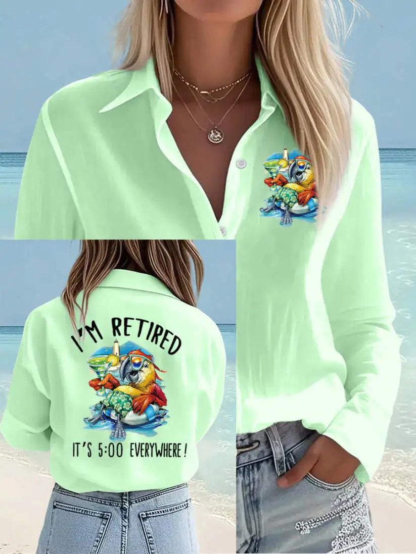 Women's I'm Retired It's 5 O'clock Everywhere Parrot Print Casual Shirt