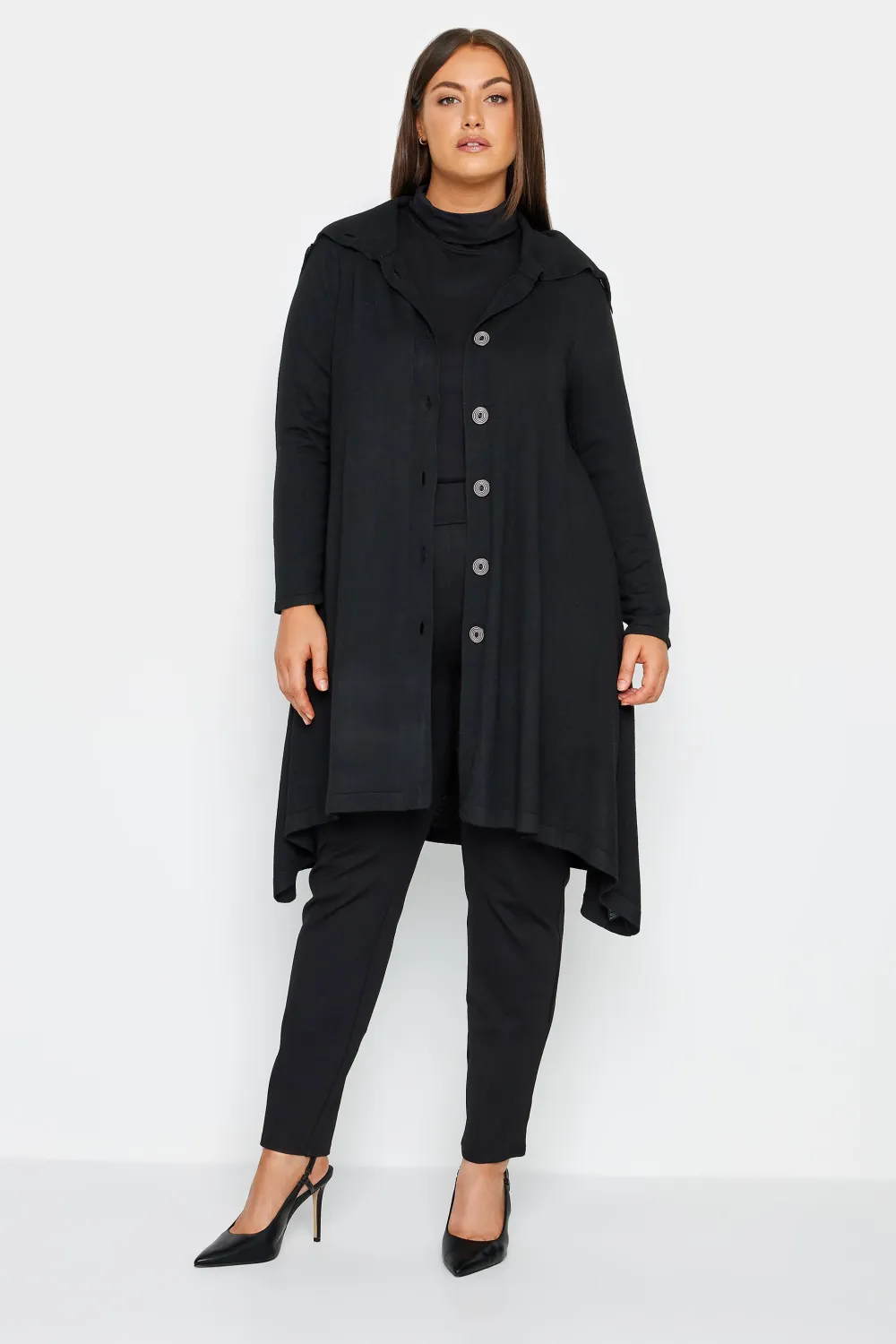 Evans Black Button Through Longline Cardigan