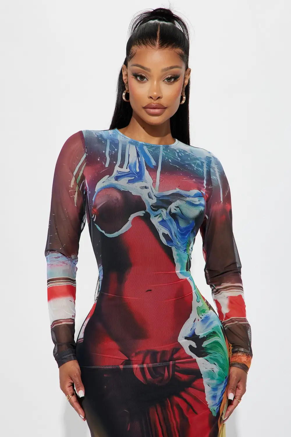 Body On Me Mesh Maxi Dress - Red/combo