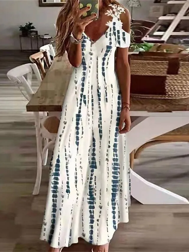 Women's Long Dress Maxi Dress Casual Dress A Line Dress Floral Dress Floral Print Ombre Fashion Casual Outdoor Daily Holiday Cut Out Print Short Sleeve V Neck Dress Regular Fit Light Yellow Black