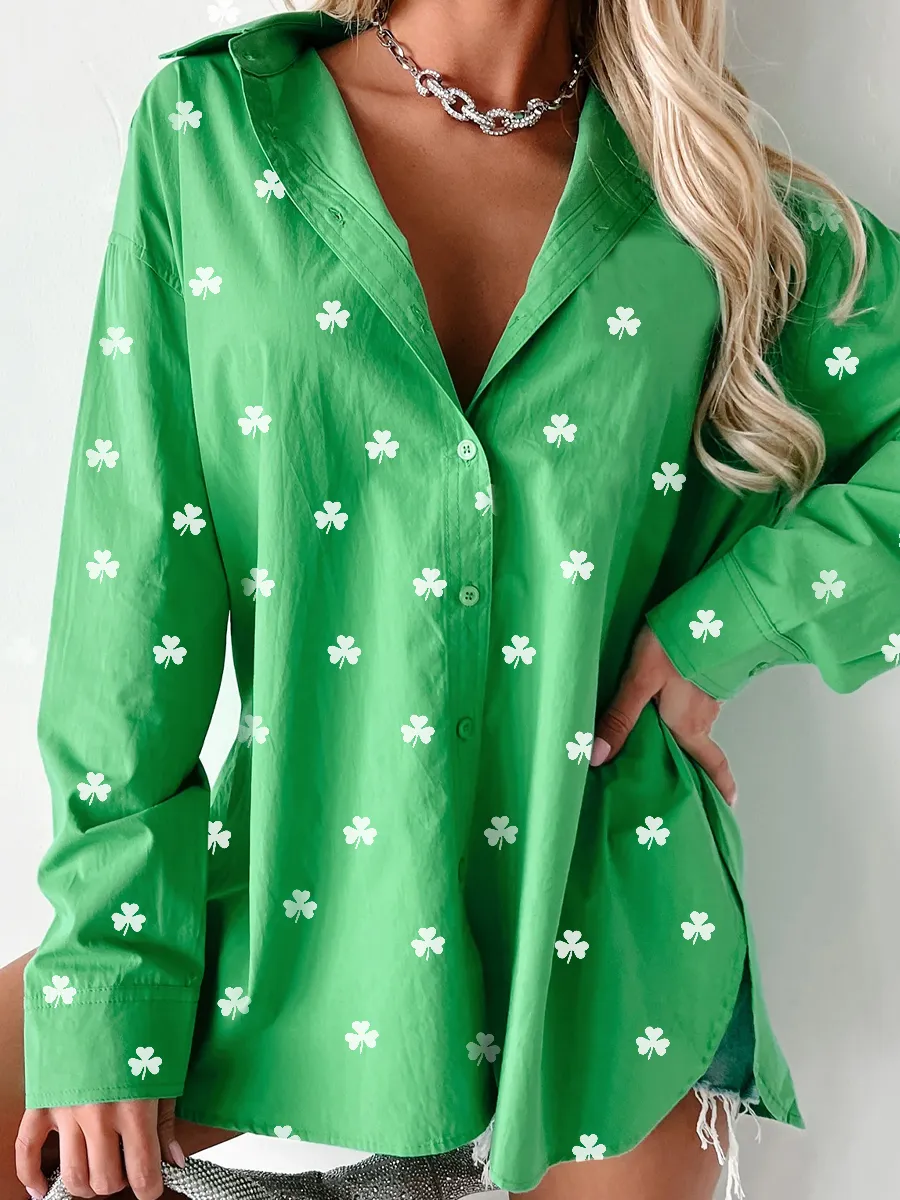 Women's St. Patrick's Day Art Print Casual Long Sleeve Shirt