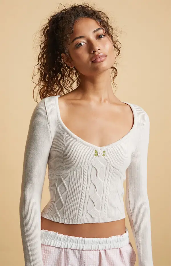 Beverly and Beck Krystal Cable Knit Sweater Top