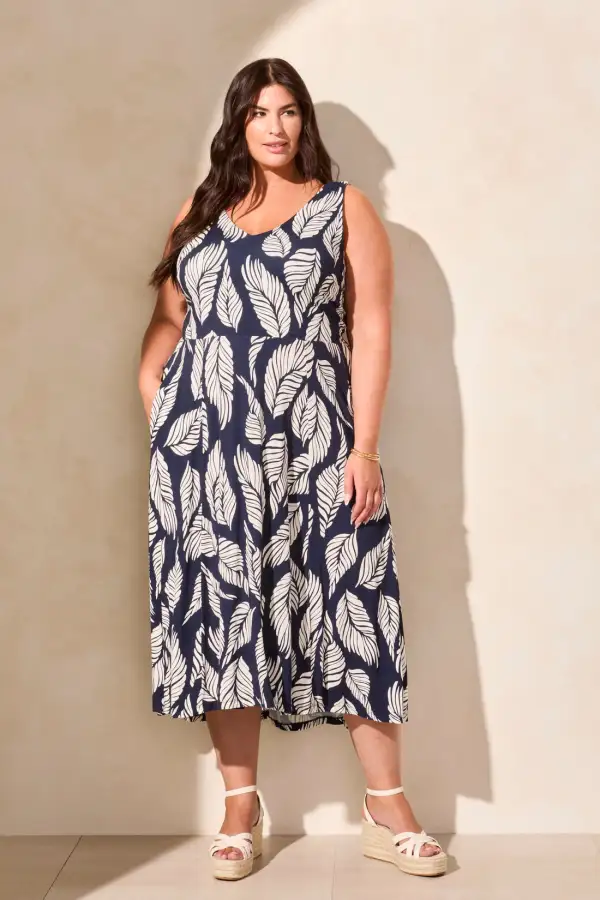 Sleeveless High-Low Dress With Smocking-Indigo