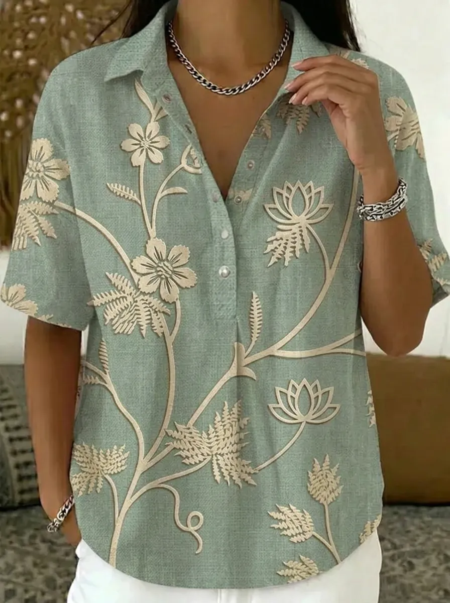 Women's Nashville Floral Botanical Printed V-neck Shirt