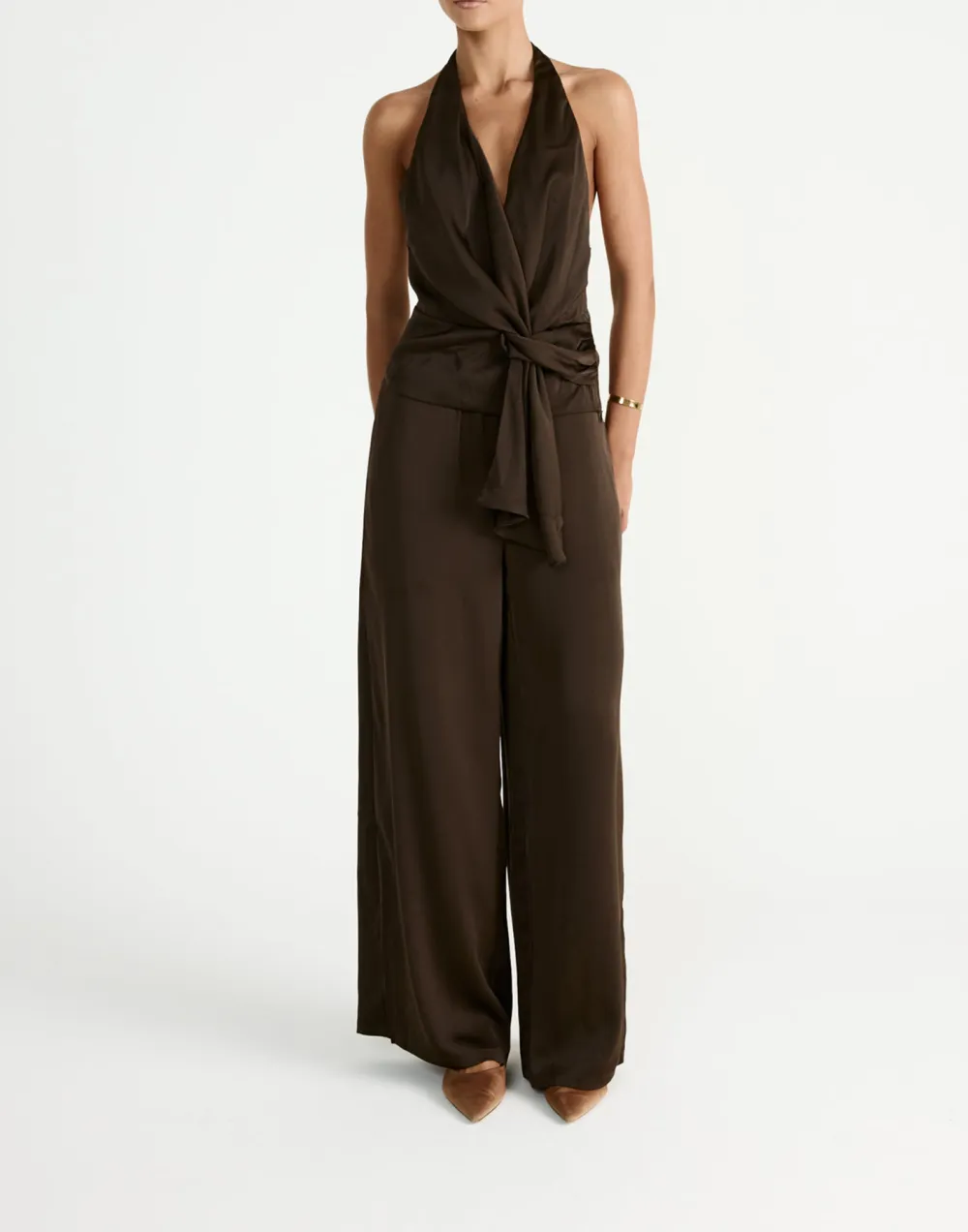 Minimalist Satin High Waist Wide Leg Pants For Women