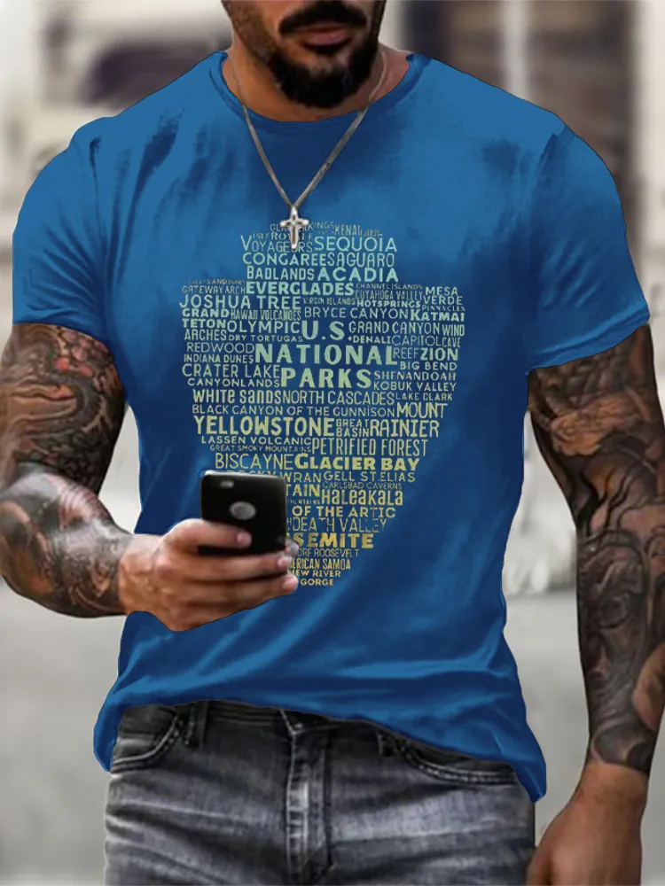 Men'S Round-Neck Short-Sleeved T-Shirt With National Parks Prints