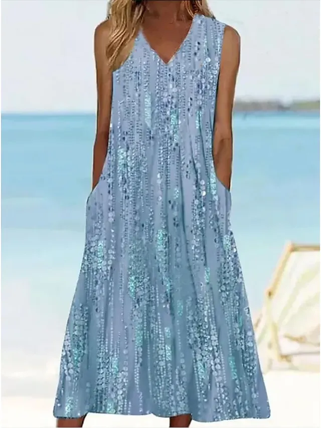 Women's Casual Dress Tank Dress Floral Dress Floral Ditsy Floral Pocket Print Strap Midi Dress Active Fashion Outdoor Daily Sleeveless Loose Fit Black Wine Blue Summer Spring S M L XL XXL