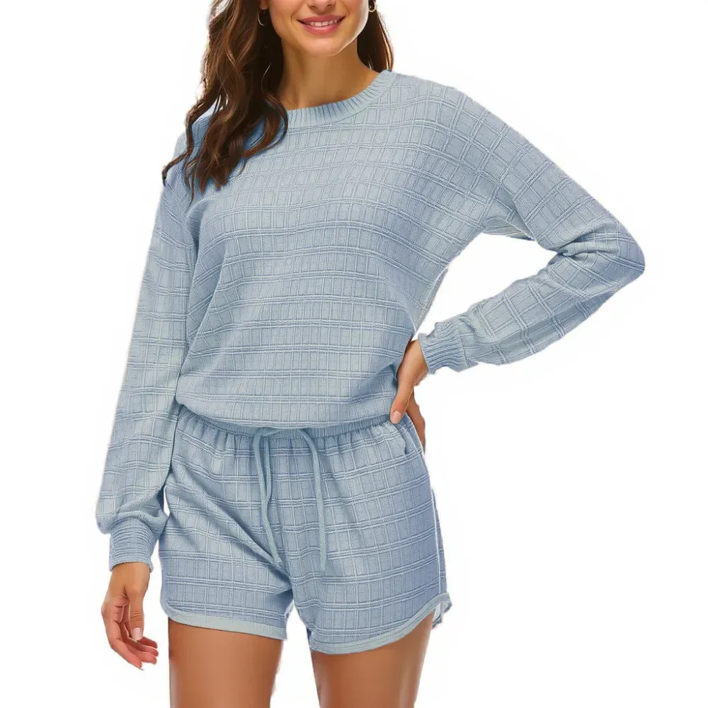 Long-sleeved Shorts Home Service Waffle Two-piece Suit