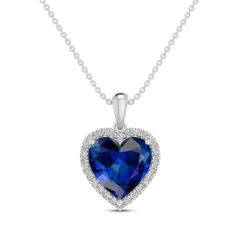 Blue & White Lab-Created Sapphire Heart Necklace Sterling Silver 18