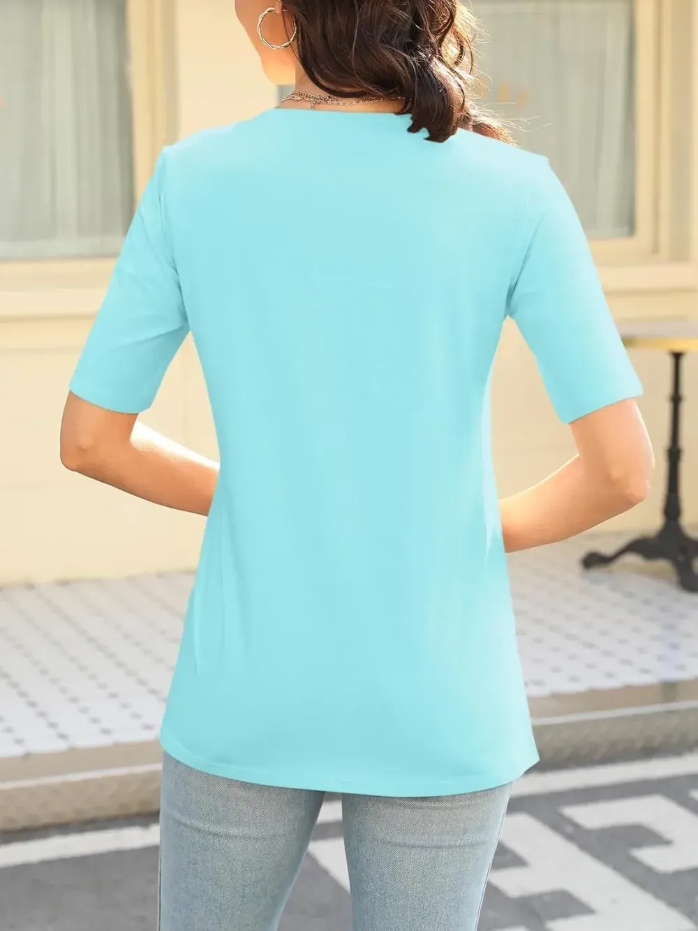 ORANDESIGNE Women's Color Block Short Sleeve T Shirts Casual V Neck Summer Tops Tees Loose Fit Blouses