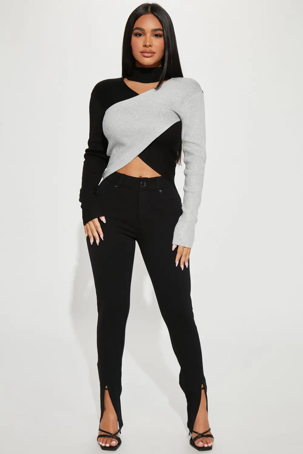 Don't Cross Me Mock Neck Sweater - Black/combo