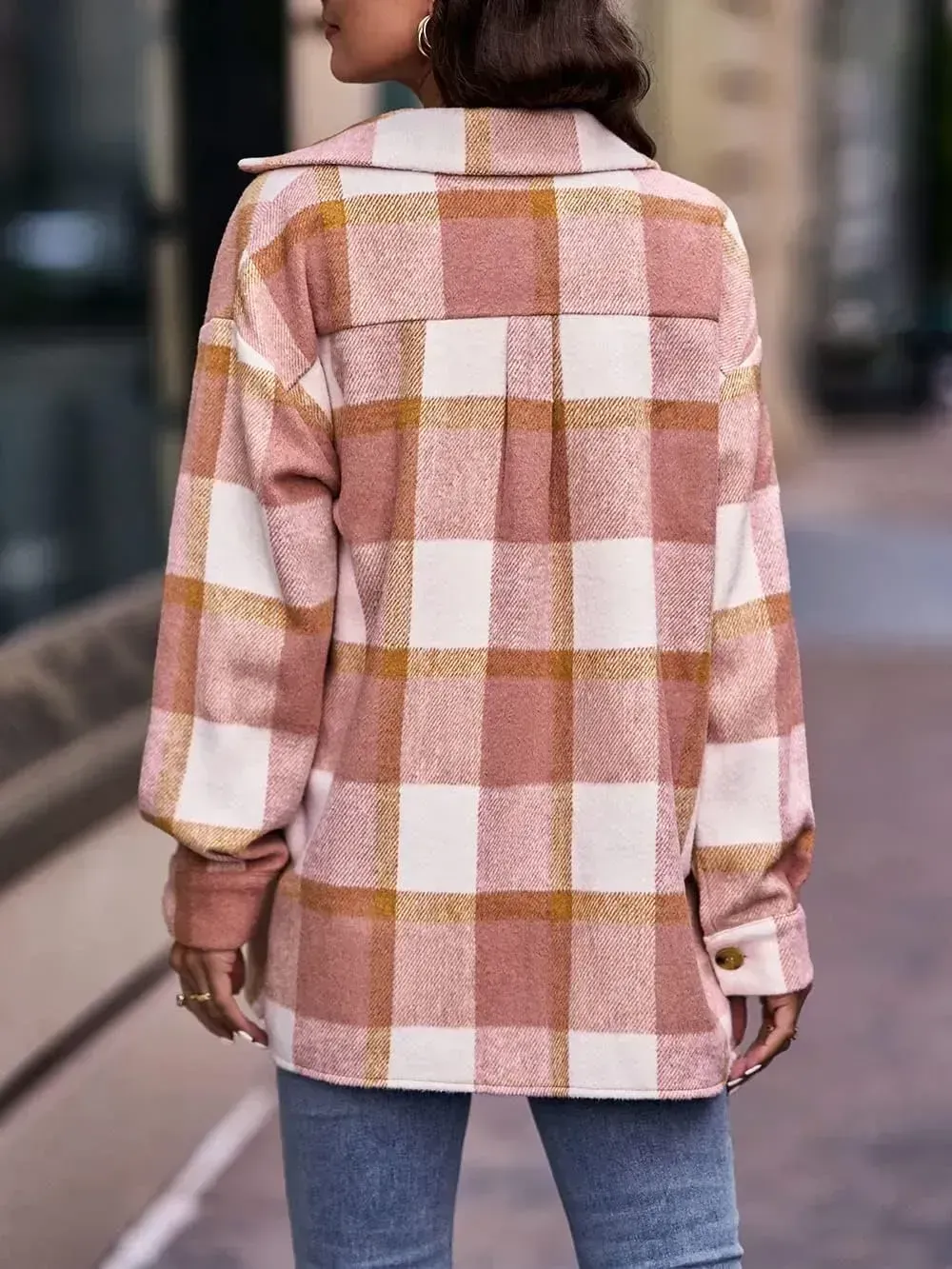 Women's 2023 Fall Clothes Plaid Shacket Jacket Long Sleeve Button Down Flannel Shirts Fashion Blouse