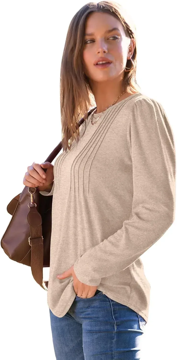 WIHOLL Blouses for Womens Dressy Casual 2024 Fall Tops Long Sleeve Shirts Loose Fit Tunics