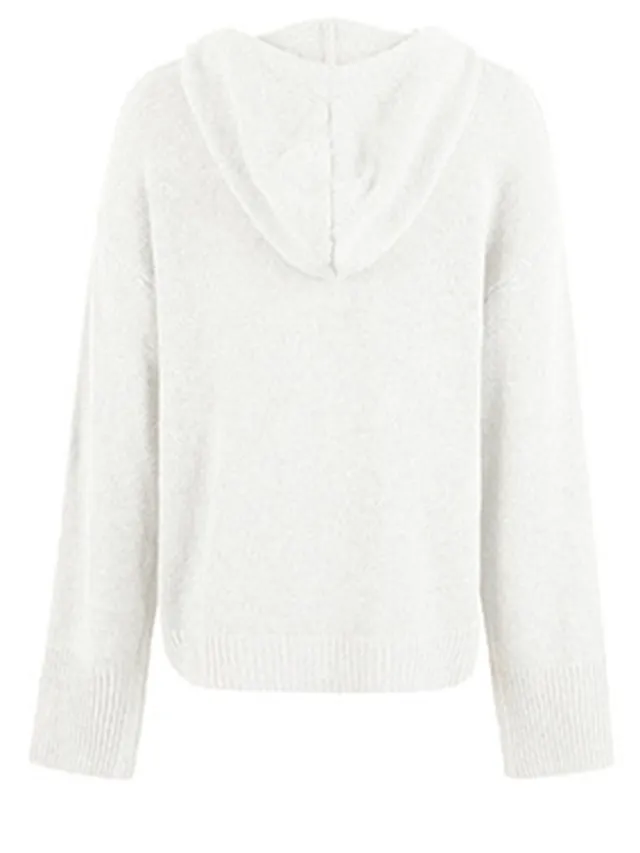 Women's Cardigan Sweater Jumper Ribbed Knit Regular Button Solid Color Hooded Stylish Casual Outdoor Daily Fall Winter Black White S M L